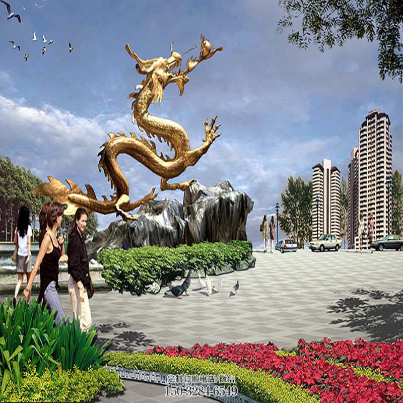 镜面飞龙雕塑 园林雕塑摆件订做 城市广场飞龙雕塑提供